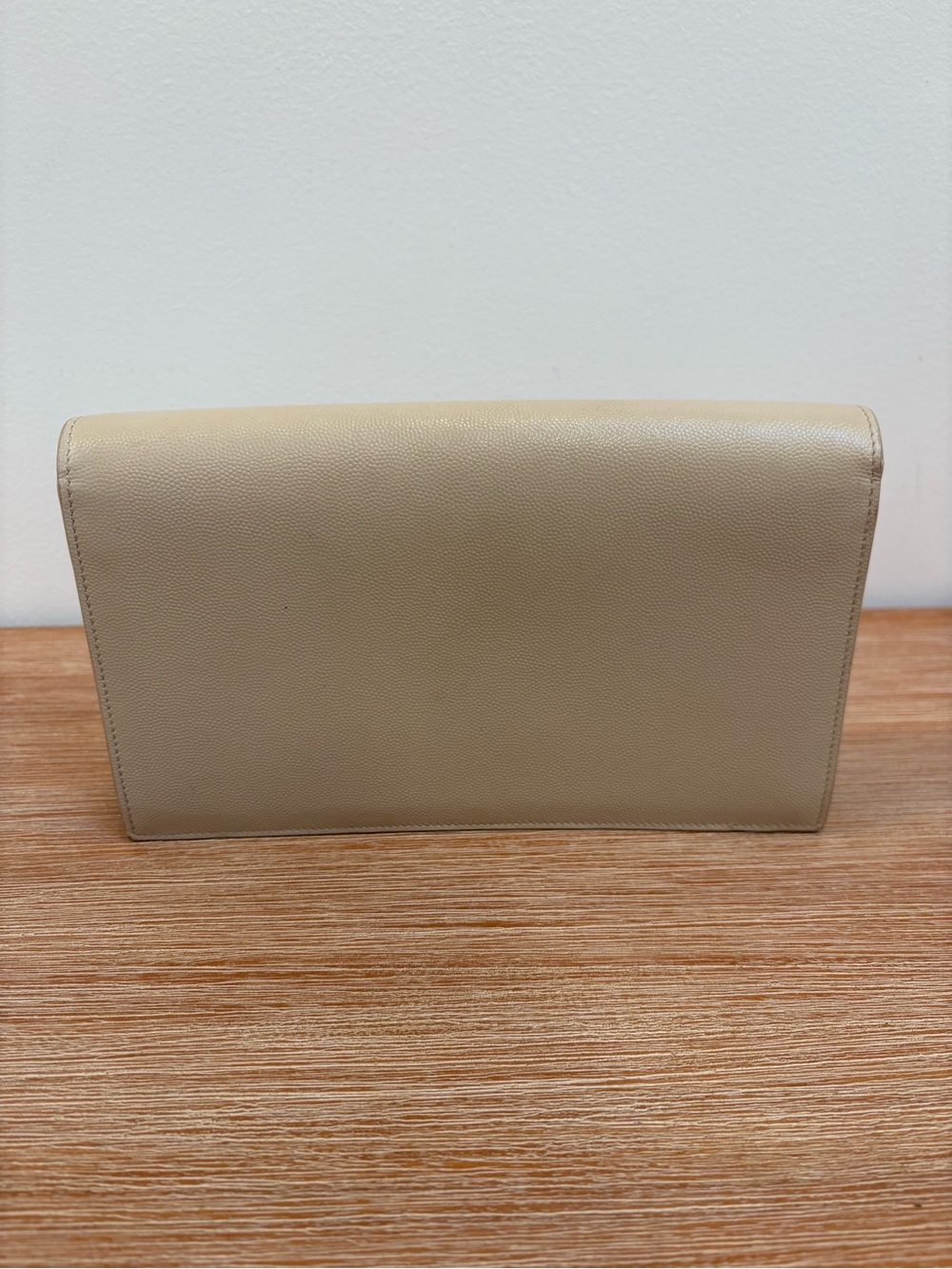 Saint Laurent Beige Leather Clutch with Gold YSL Emblem - Picture 3 of 12